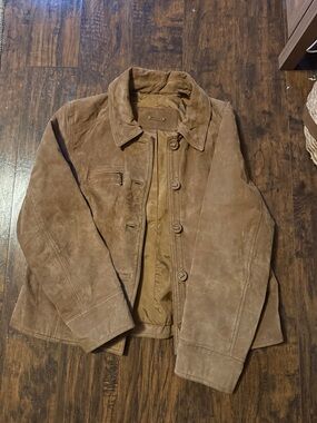 Suede Button-Front Jacket in Brown